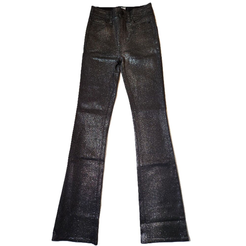Paige Manhattan Bootcut Glitter Pants Black Silver Women’s 26 NWOT